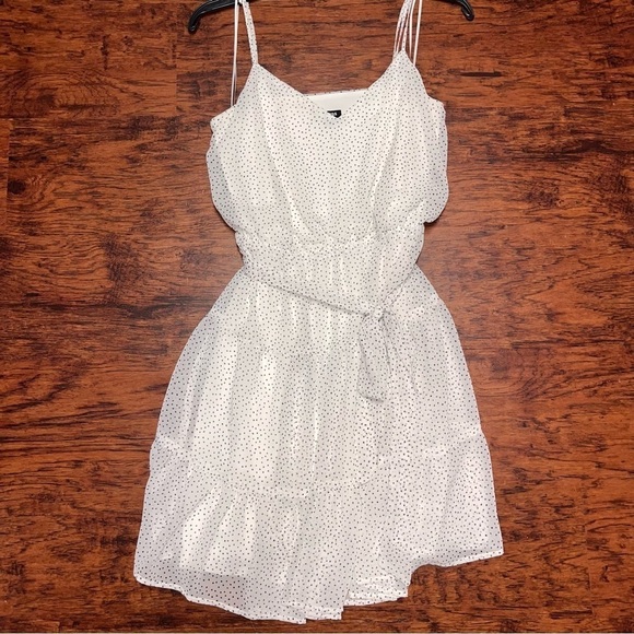 Express Little White Dress Ruffled Peasant Dress Polka Dot Mini Dress Medium - Picture 2 of 8